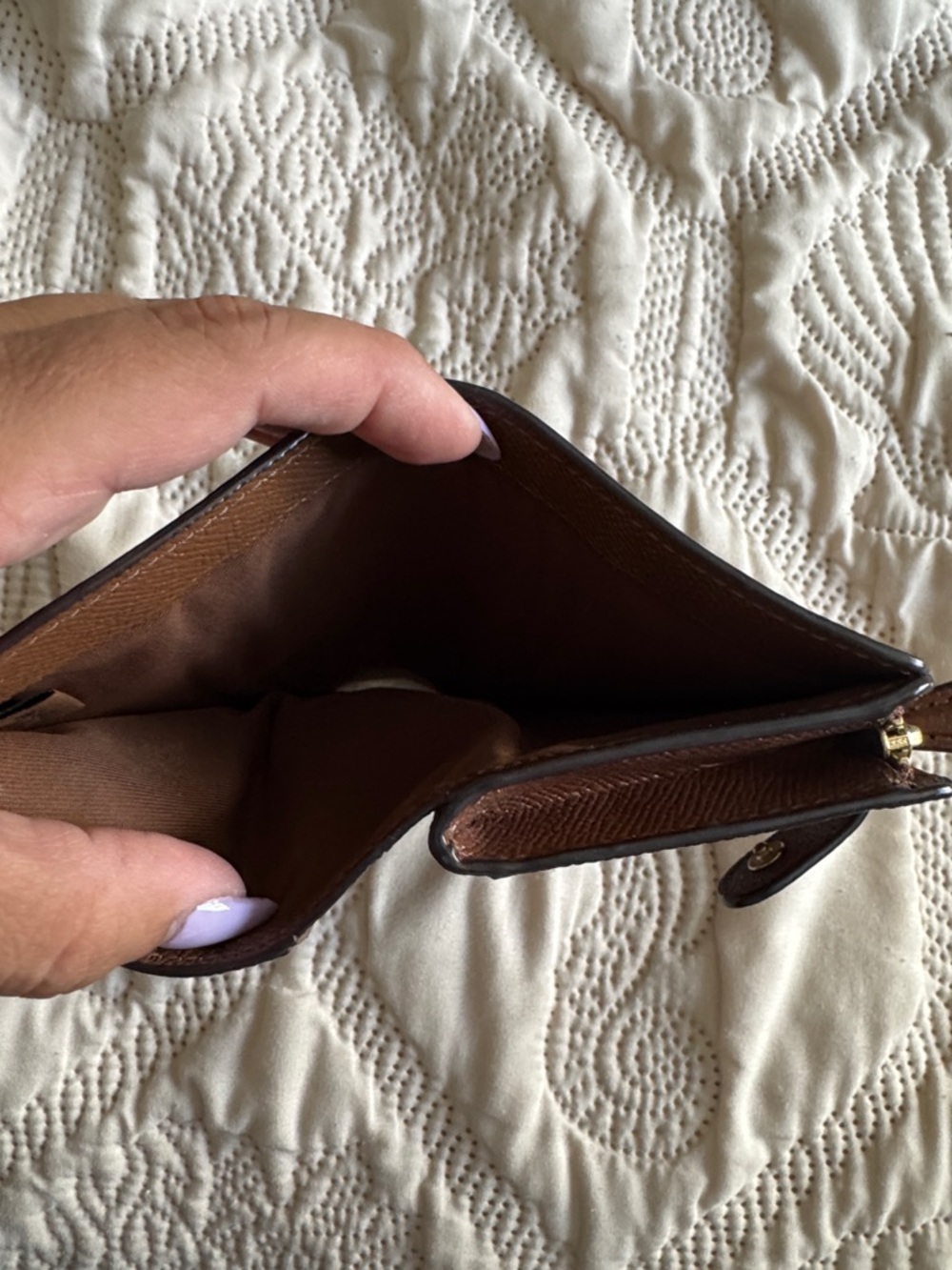 Coach Brown Leather Snap Card Wallet with Gold Logo - Picture 4 of 4